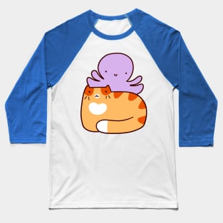 Orange Tabby and Octopus Baseball T-Shirt